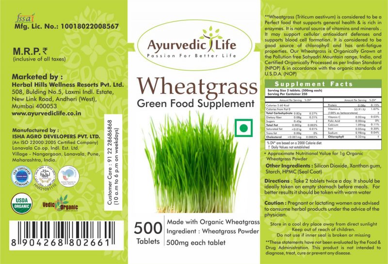 wheatgrass 500 tablet - label