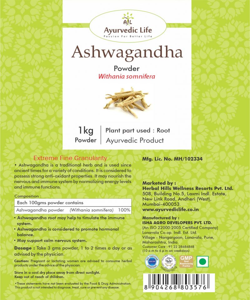 ashwagandha powder 1 kg - label