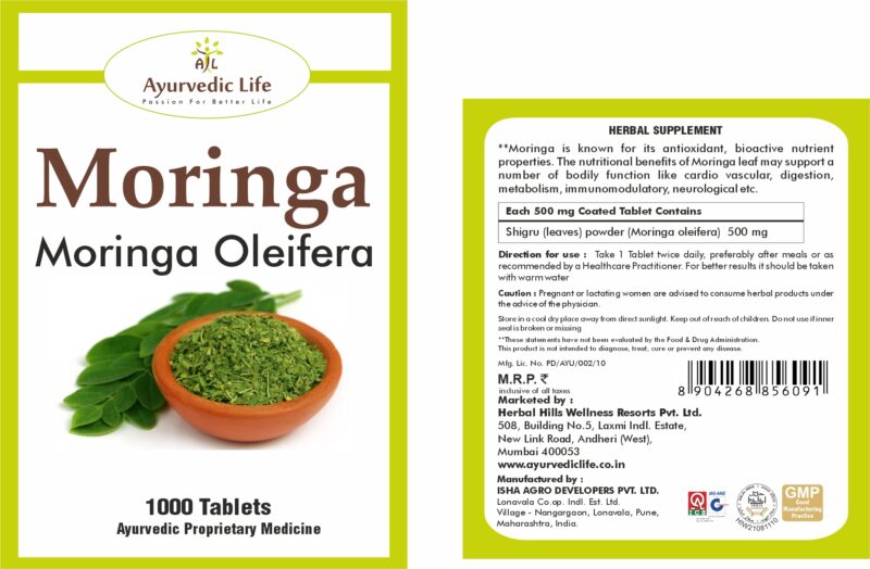 moringa 1000 tablet label